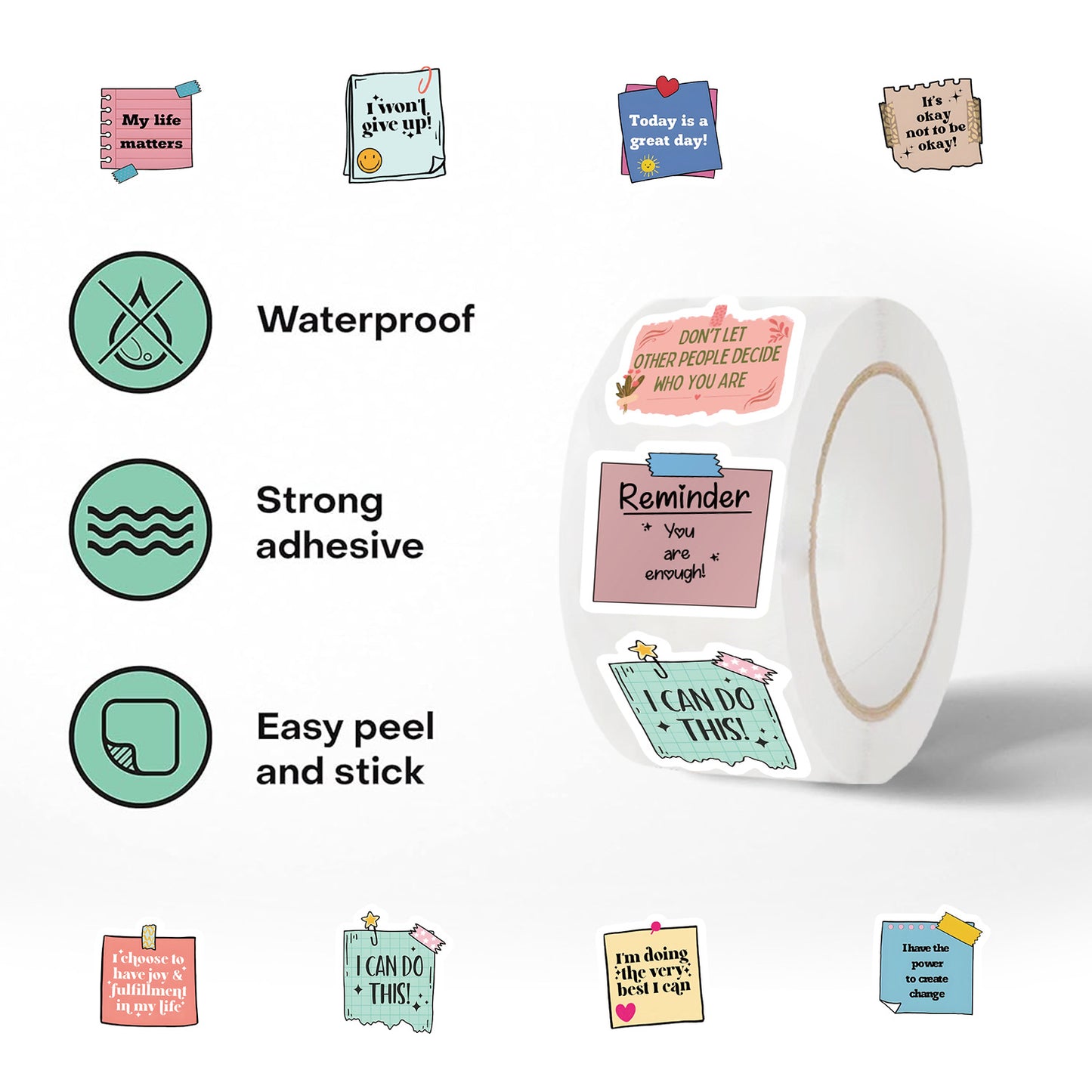 500PCS Motivational Quote Stickers Roll